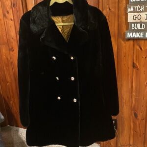VINTAGE 60s BLACK FAUX FUR PLUSH COAT MOBWIFE ViXEN Teddy Bear